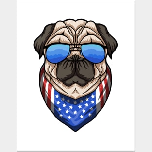 Cool American Pug Dog with Sunglasses Posters and Art